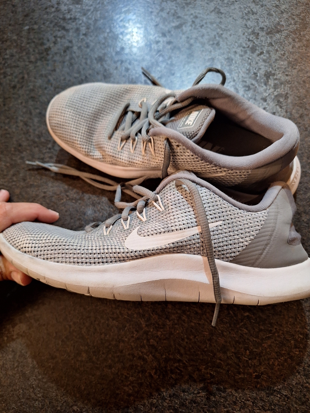 Women's Nike Grey Mesh Running Sneakers - Light Grey with White Swoosh